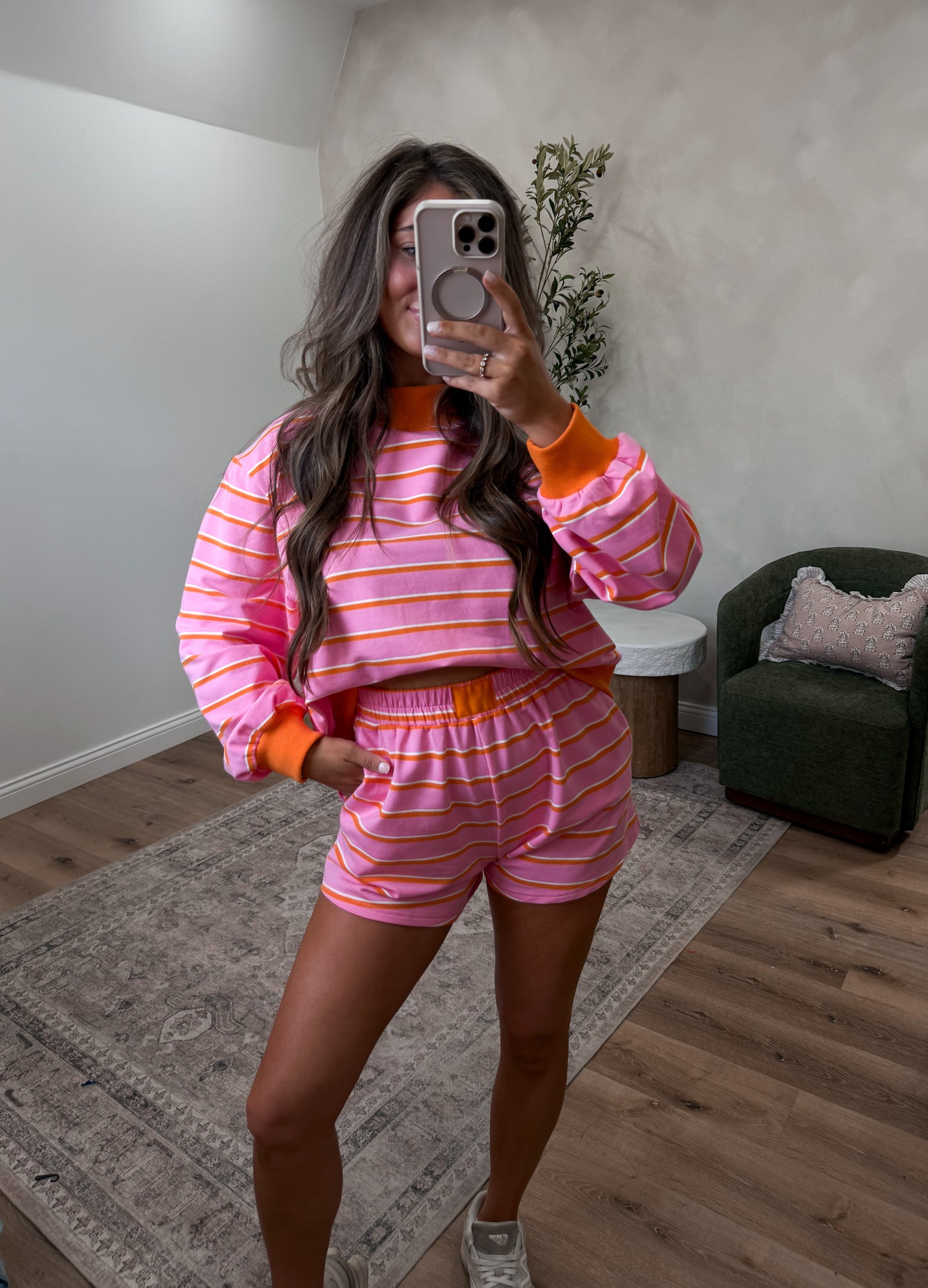 Sweet Charm Striped Short Set - pink/orange