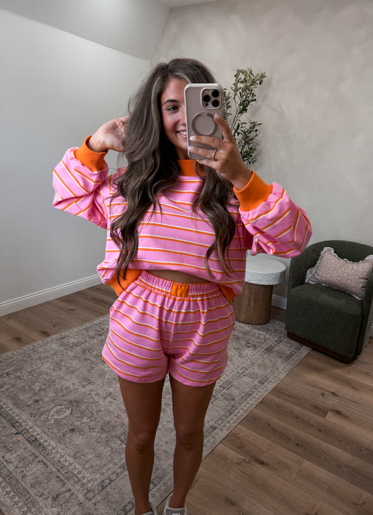 Sweet Charm Striped Short Set - pink/orange