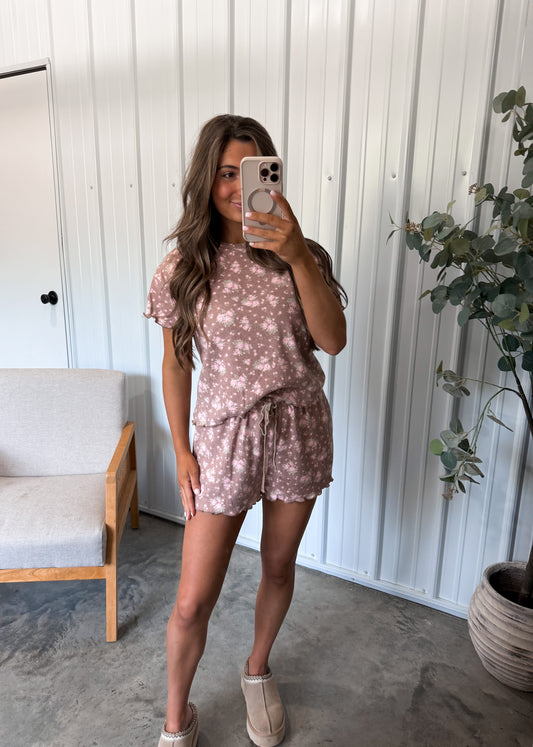 Kimberlee Floral Lounge Set- Brown/pink