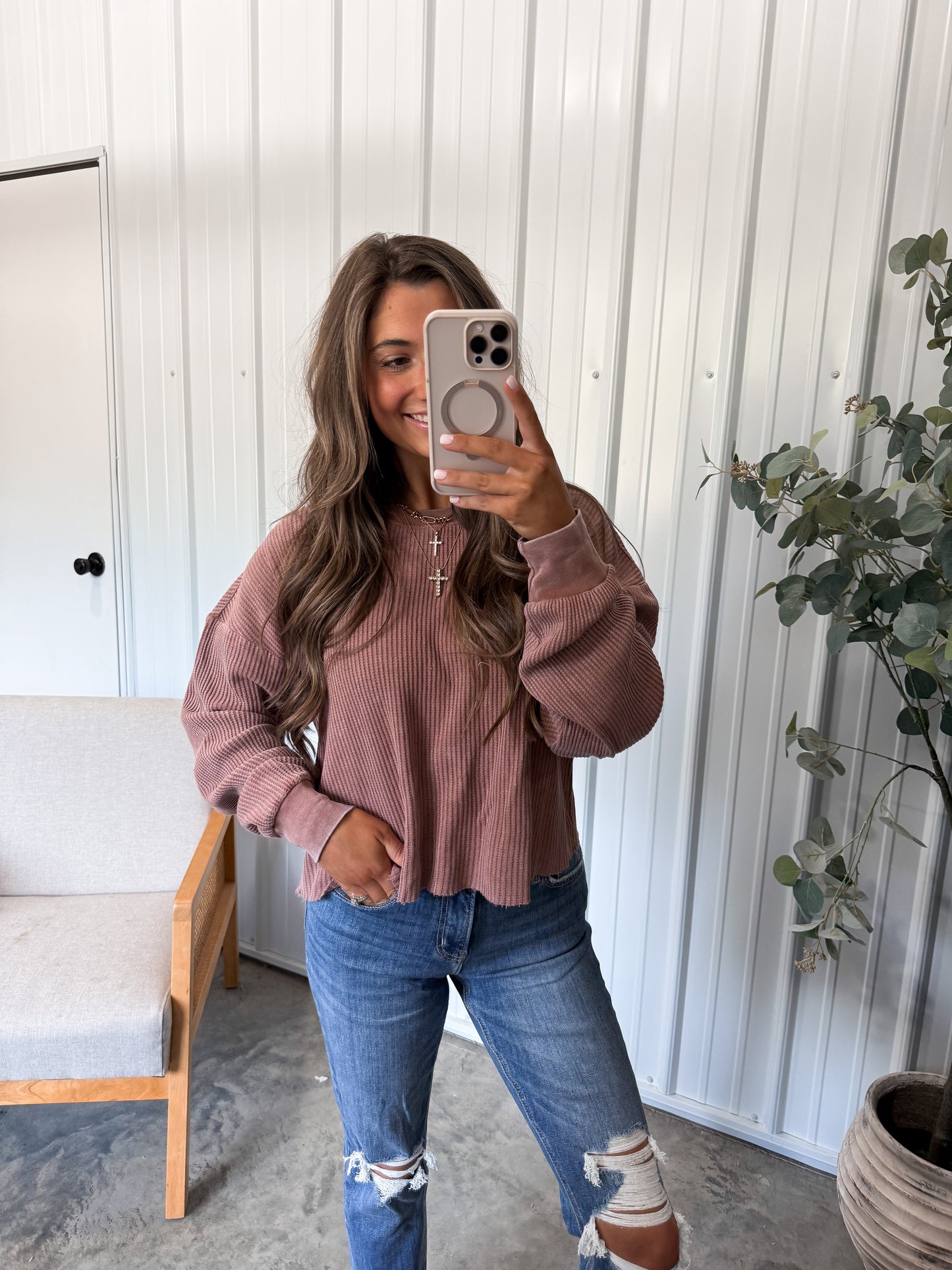 Whitney Washed Waffle Pullover- Restock!