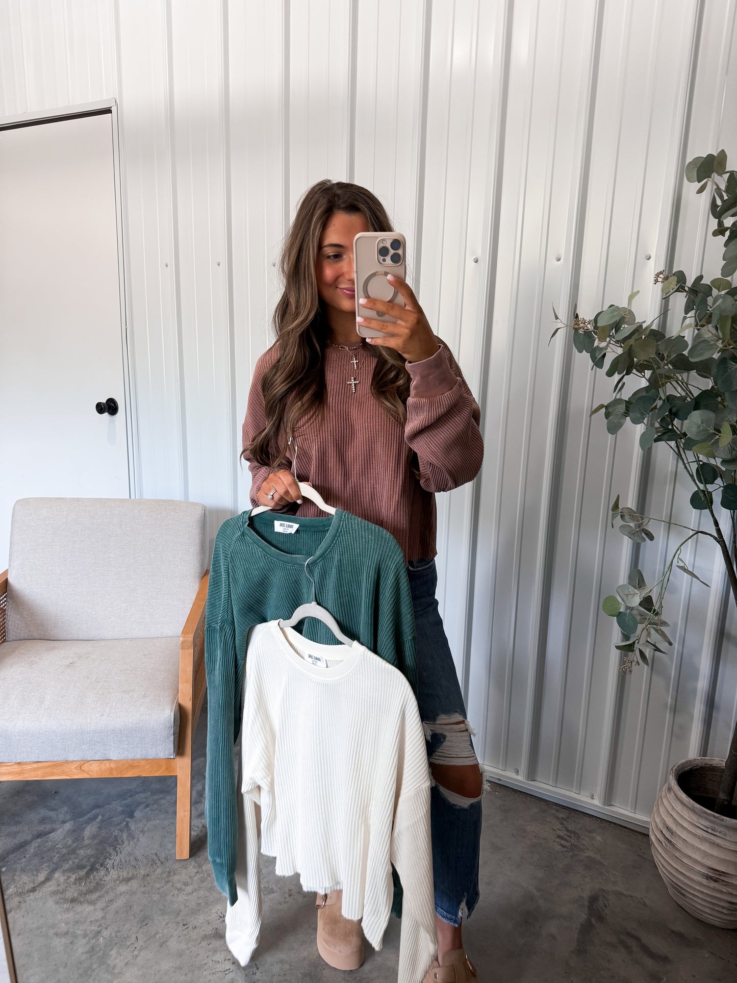 Whitney Washed Waffle Pullover- Restock!