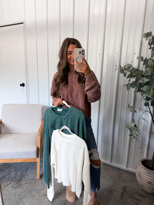 Whitney Washed Waffle Pullover- Restock!