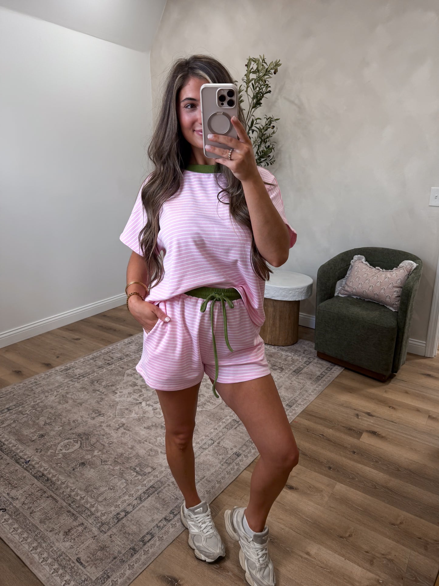 The Lydia Striped Casual Set - candy pink/matcha