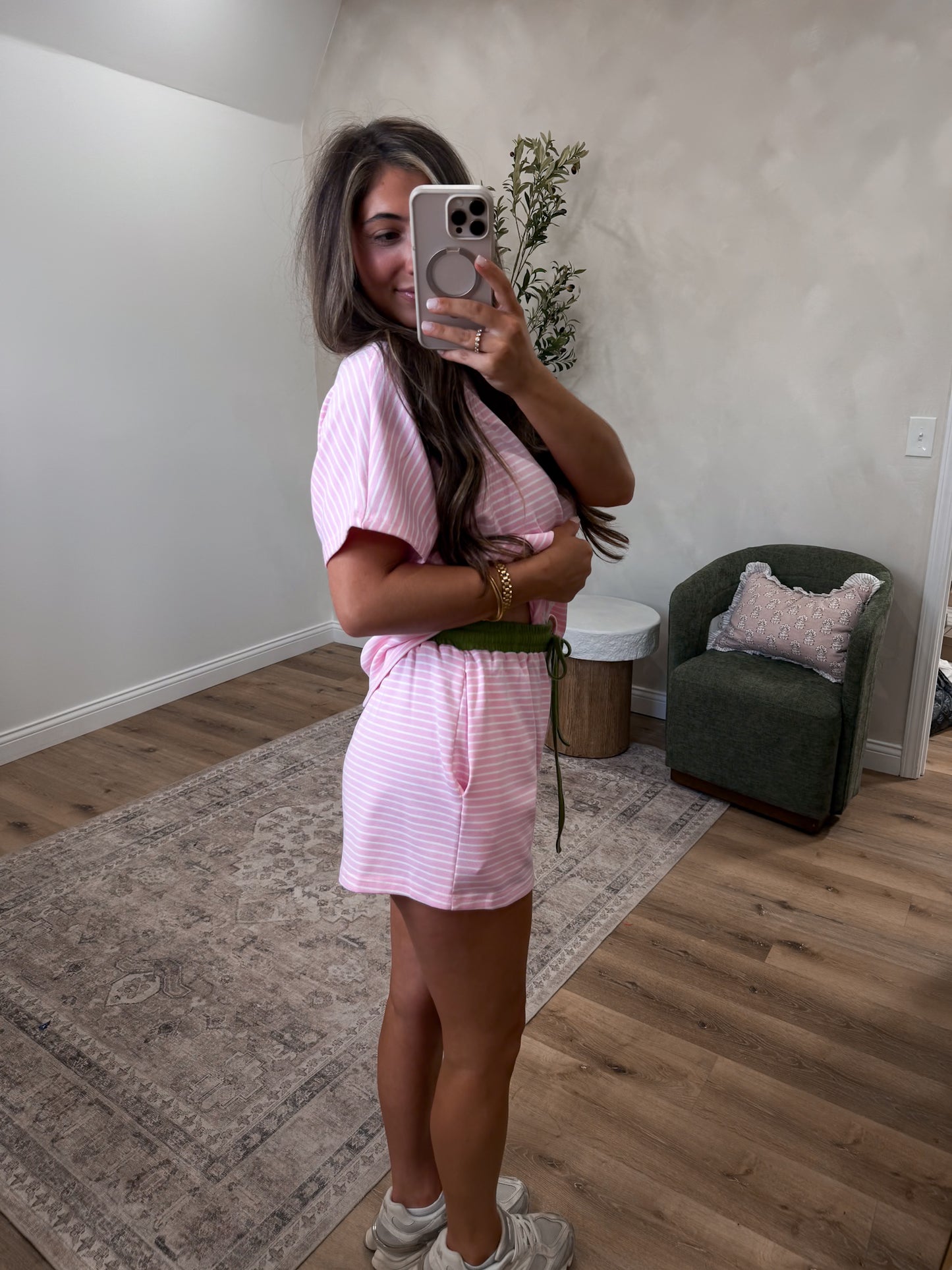 The Lydia Striped Casual Set - candy pink/matcha