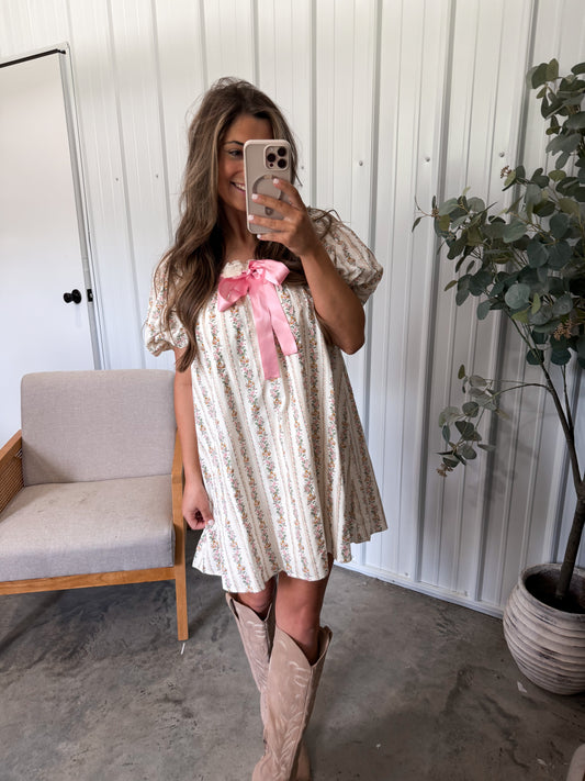 Dainty Bow Balloon Sleeve Dress