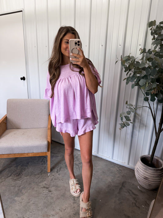 Go with the flow ruffle Lounge Set- lilac