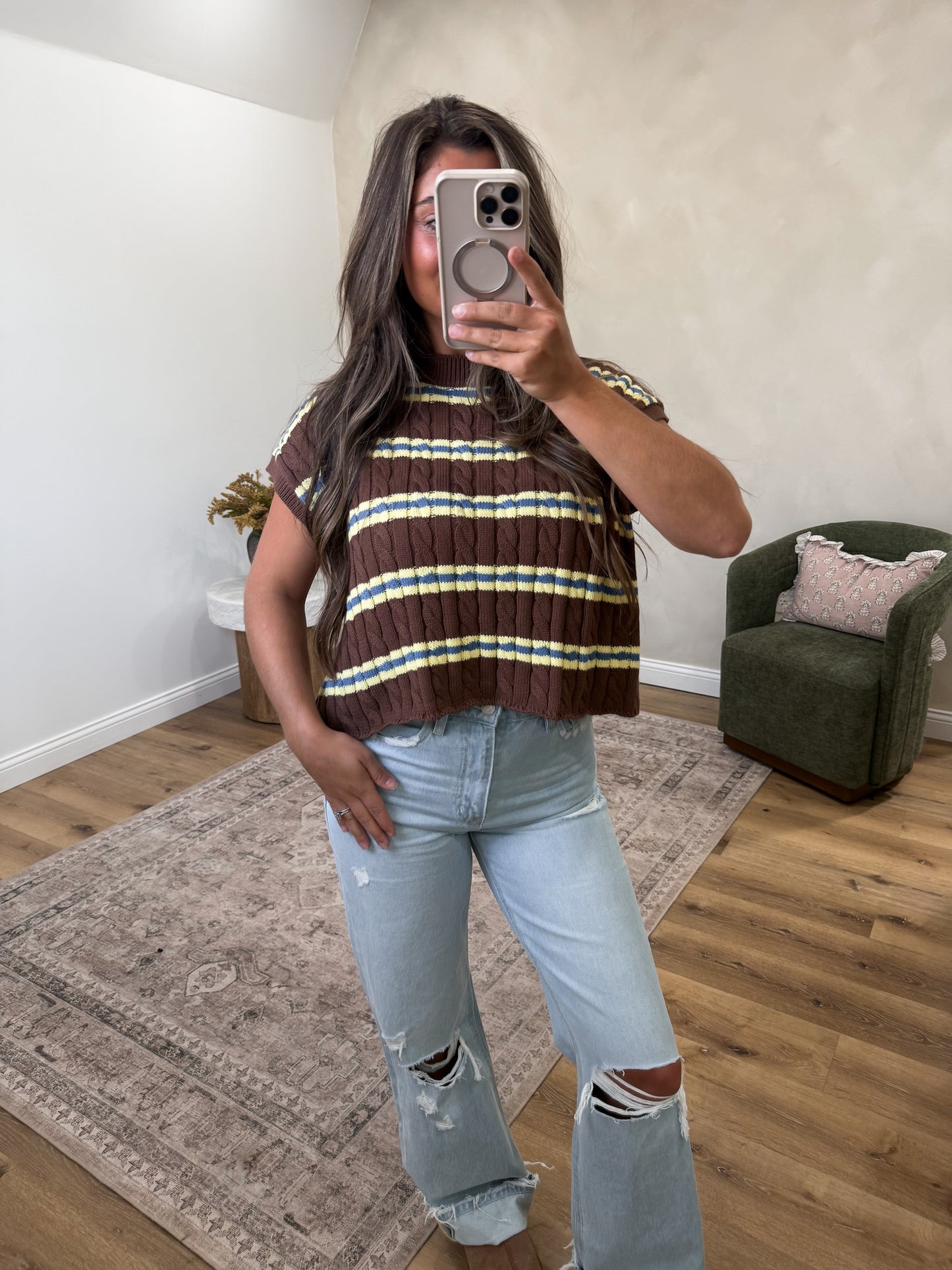 Lizzie Striped Knit Top - brown/butter