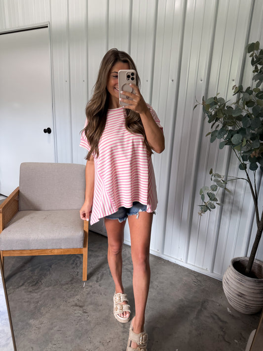 Sophie striped Tunic Top- Ivory/pink