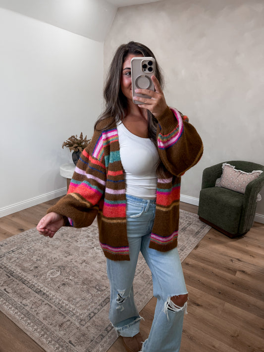 Sunset Carnival Striped Cardigan - mocha latte *PREORDER FOR 10/30