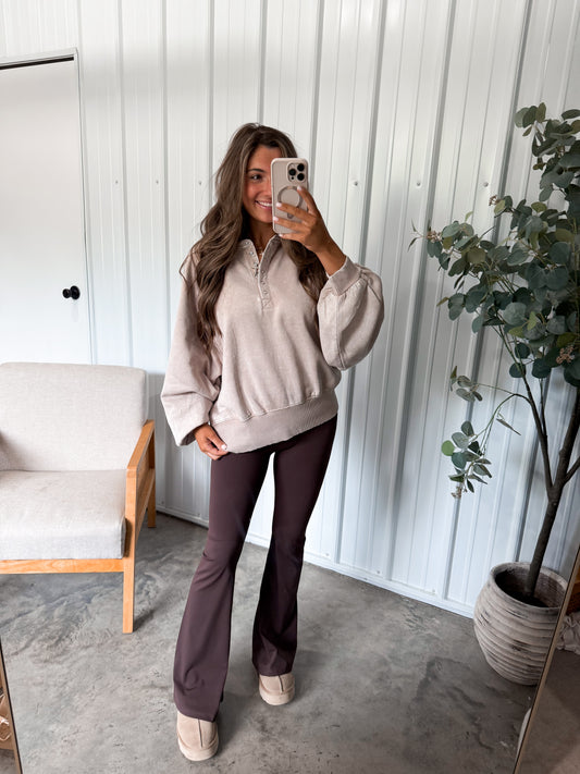 Megan Button Up Pullover - ash mocha