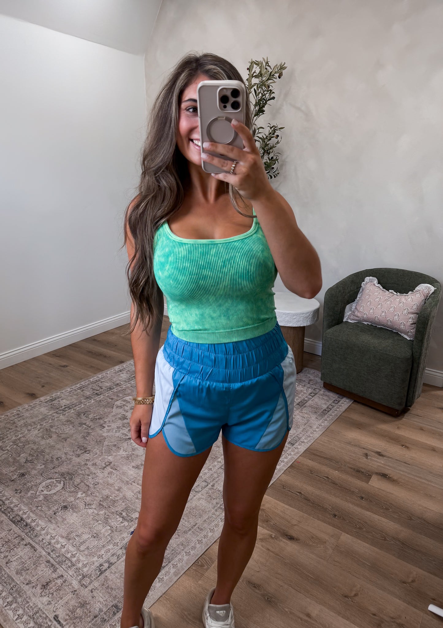 2 Way Neckline Washed Ribbed Tank - kelly green