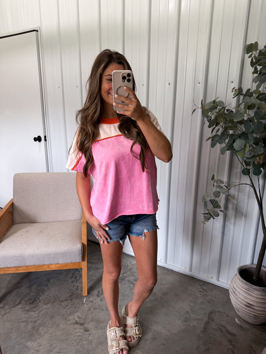 Candy Pink Combo Tee- pink/orange