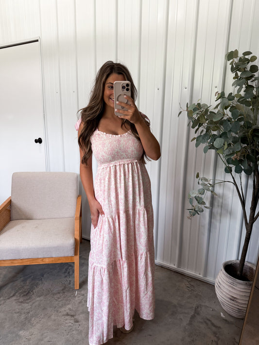 Empire Tiered Maxi Dress- Floral Pinik