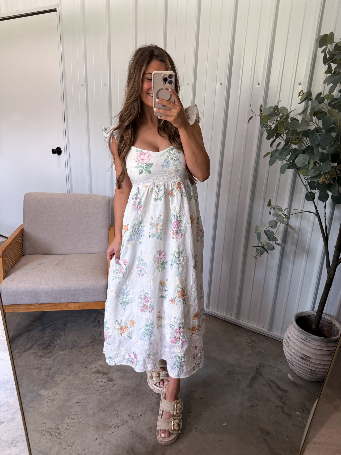 Floral Garden Embroidery Midi Dress