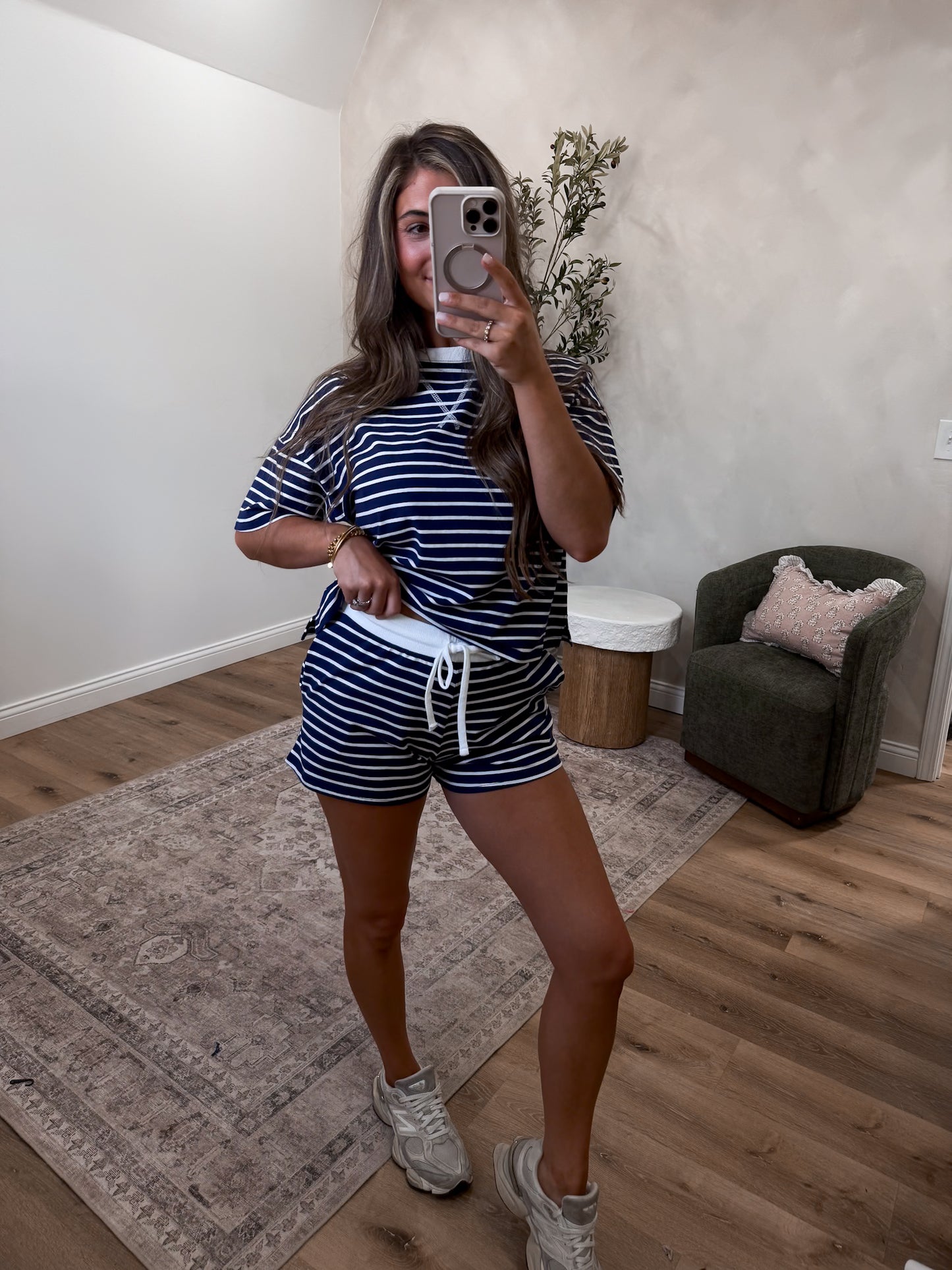Modern Comfort Striped Shorts Set - navy