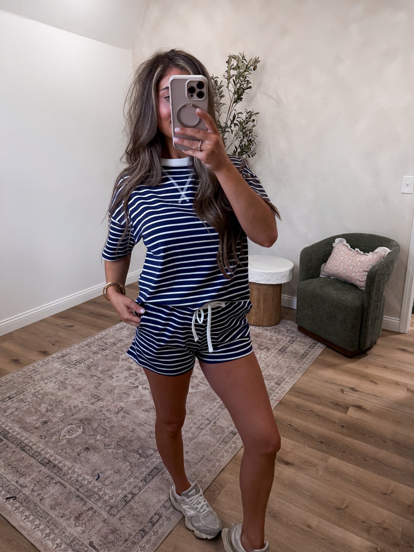 Modern Comfort Striped Shorts Set - navy