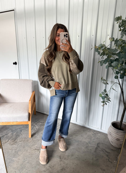 Olive Hues Colorblock Pullover