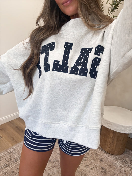 Salty Stars Oversized Mock Neck - heather grey