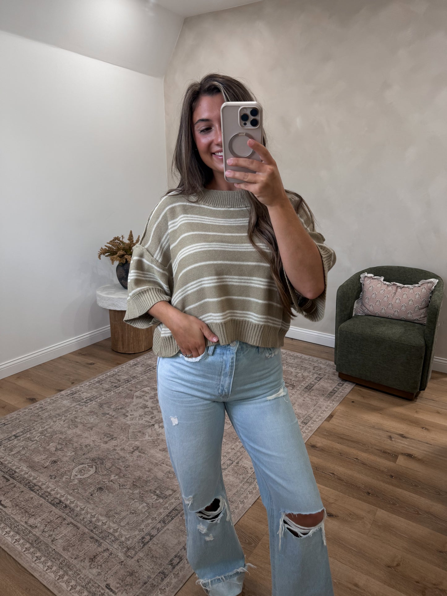 Jackie Striped Sweater - dusty olive