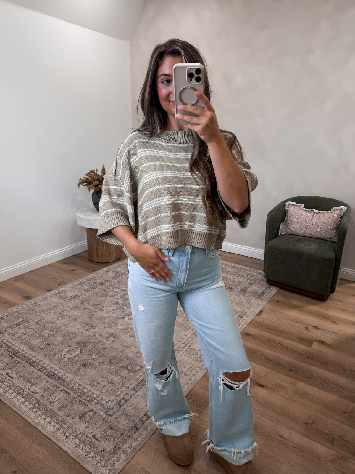 Jackie Striped Sweater - dusty olive