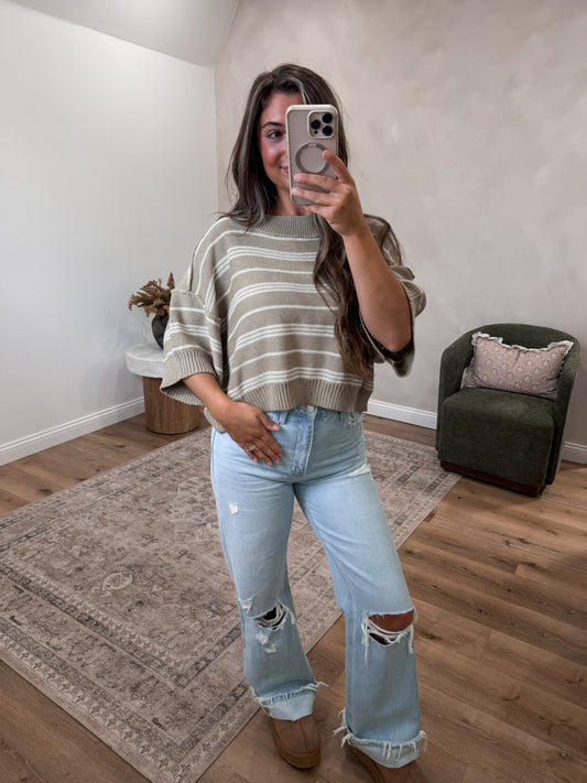 Jackie Striped Sweater - dusty olive
