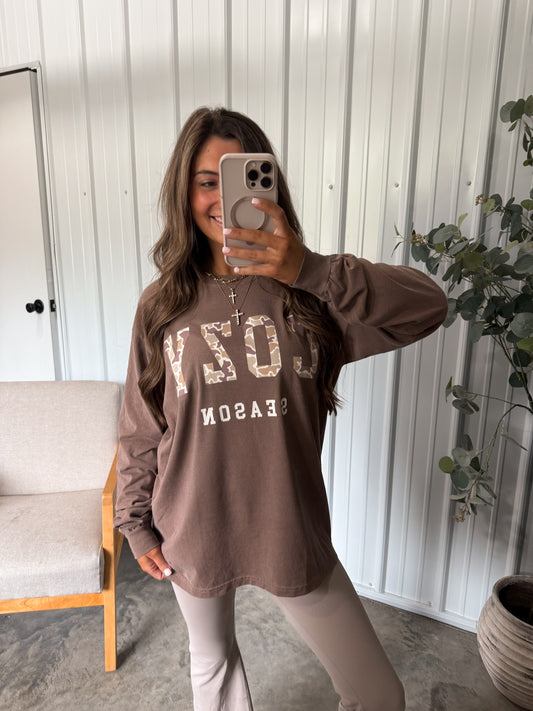 Cozy Season Duck Camo Pullover- Espresso