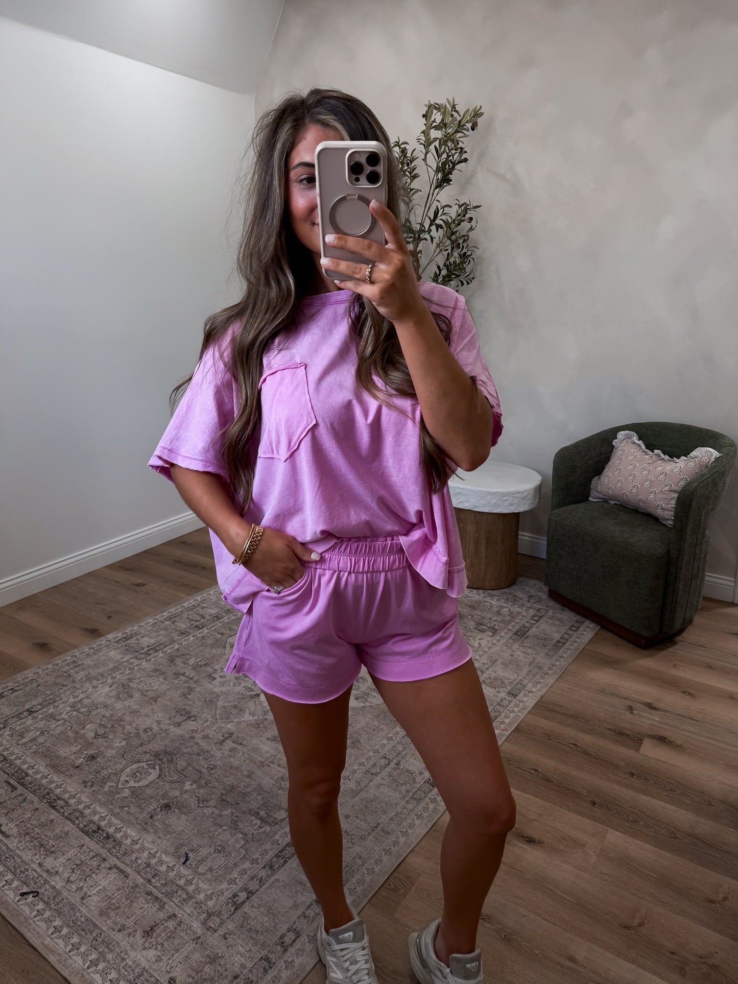 Kelli Washed Shorts Set - mauve