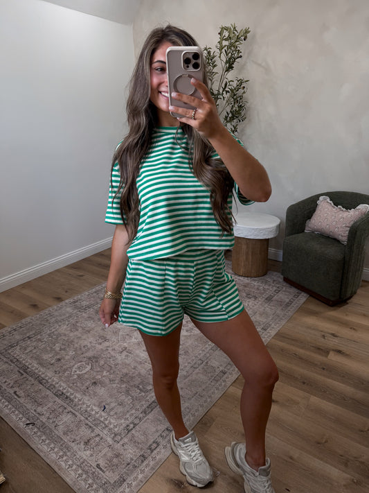 Citrus Spark Striped Shorts Set - green