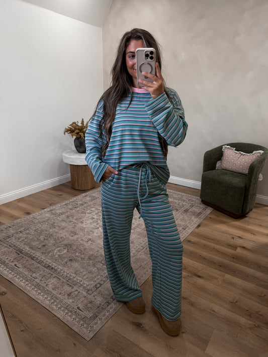The Lydia Striped Lounge Set - sea foam