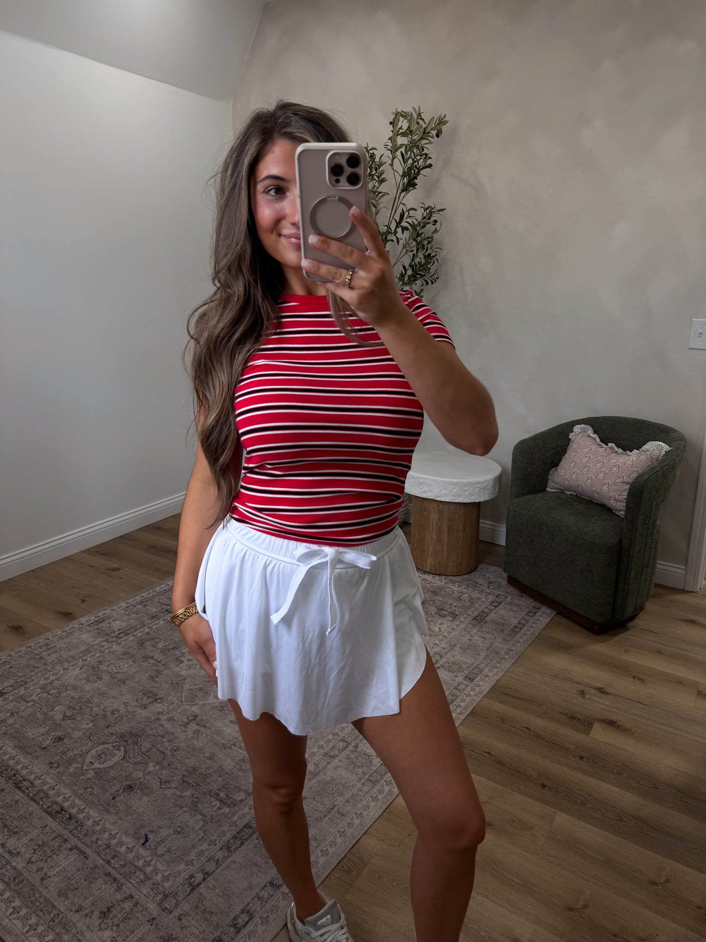 Alex Ribbed Stripe Tee - red/black