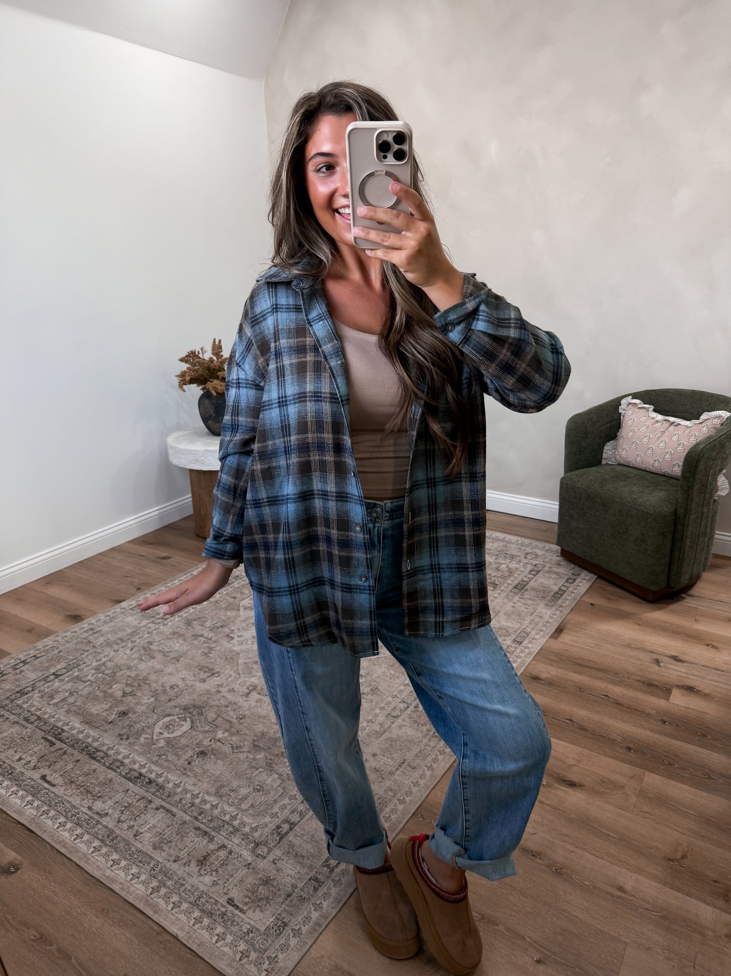 Stevie Plaid Flannel - navy/blue/mocha