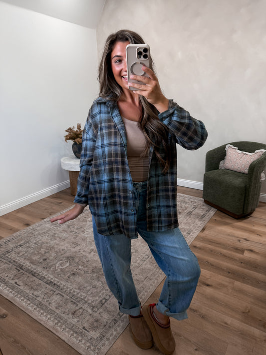 Stevie Plaid Flannel - navy/blue/mocha
