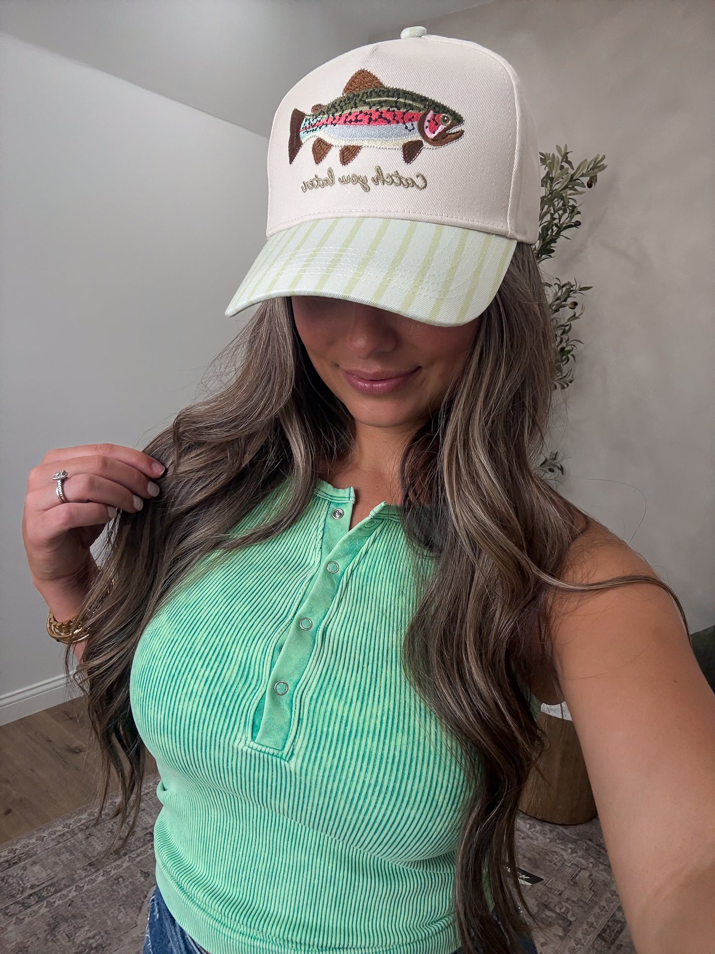 Catch You Later Trucker Hat - green stripe