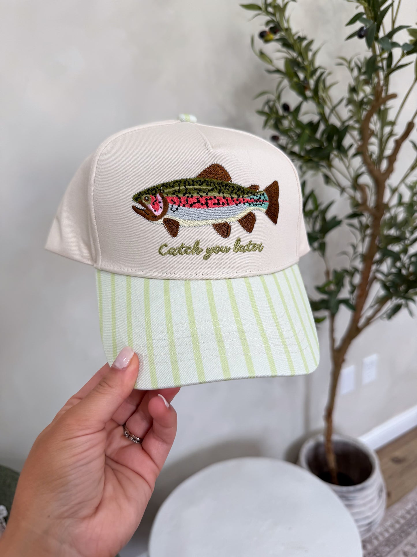 Catch You Later Trucker Hat - green stripe