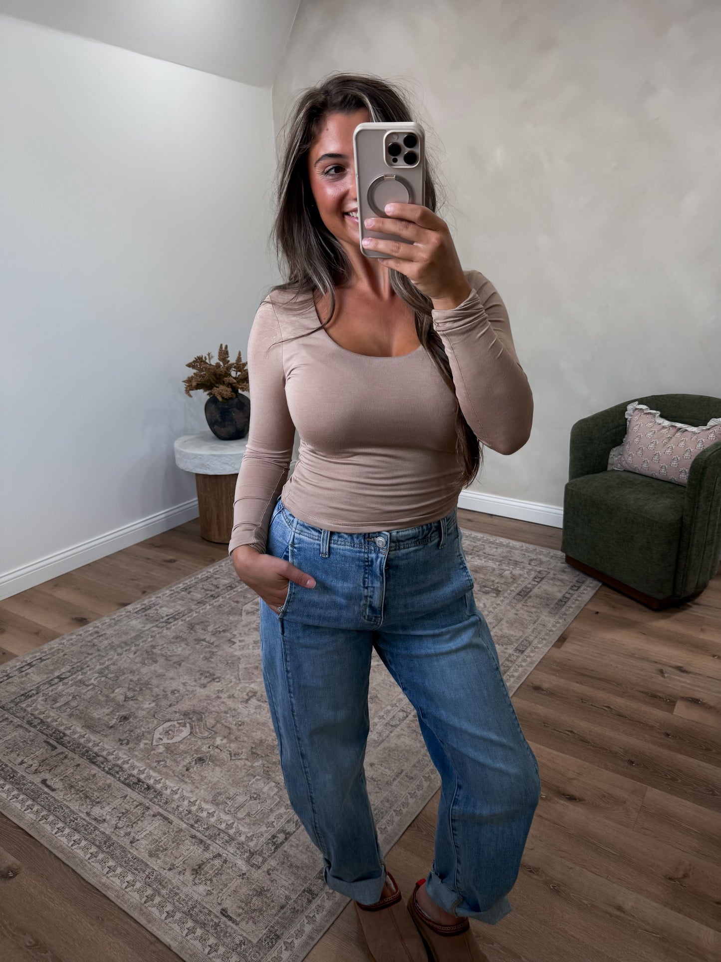 Double Layered Rayon Long Sleeve - dark taupe