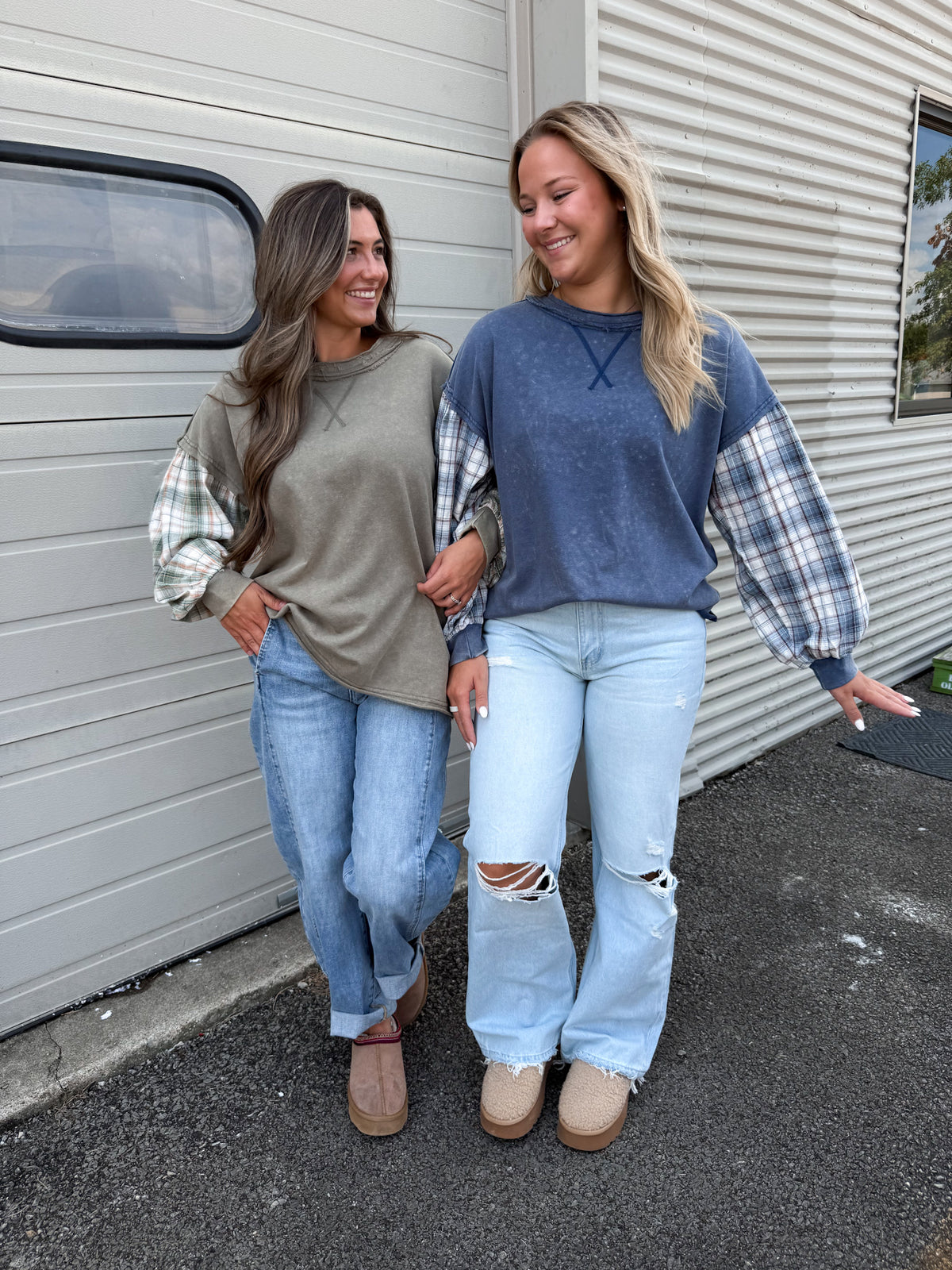 Indie Flannel Contrast Pullover - olive