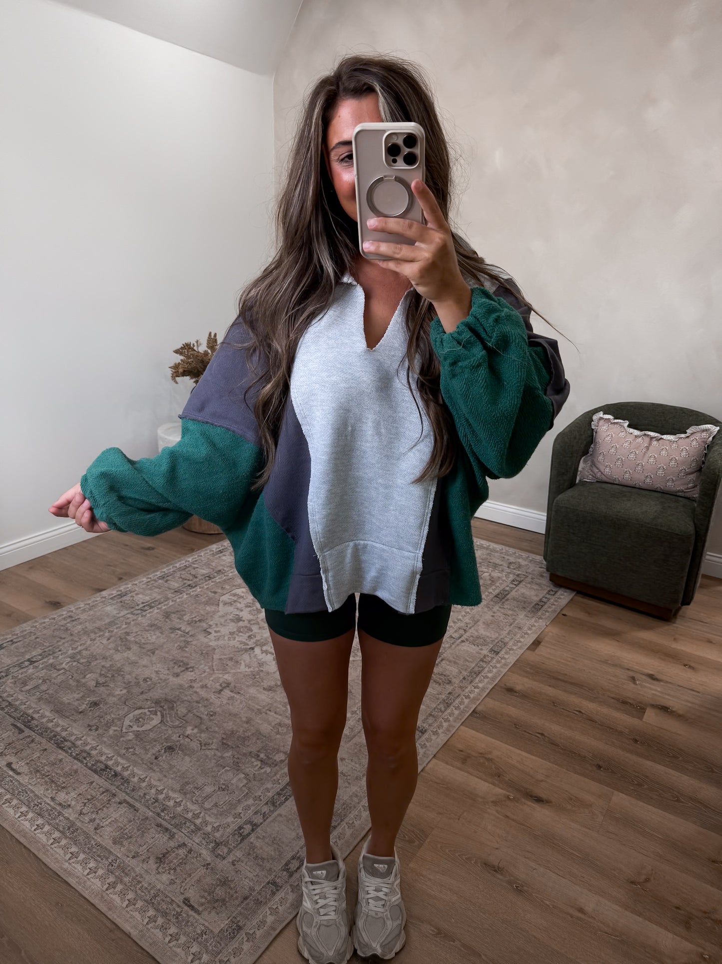 Blake Oversized V-Neck Pullover - charcoal