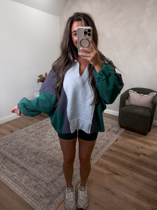 Blake Oversized V-Neck Pullover - charcoal