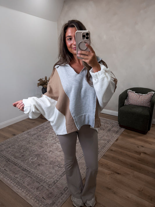 Blake Oversized V-Neck Pullover - taupe