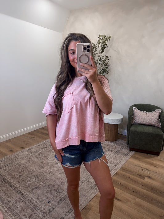 Shelbi Halo Washed Oversized Tee - tan rose