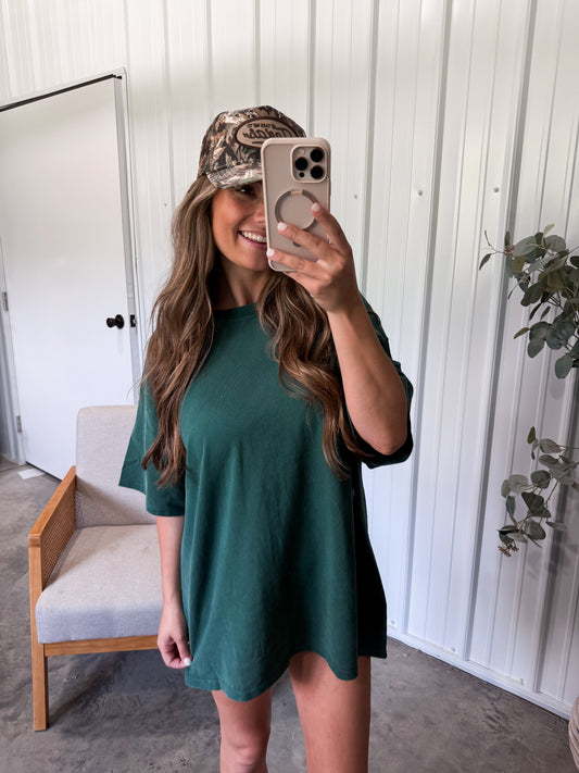 Macie Mineral Washed Crew Tee- Deep Green
