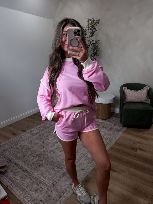 Shoreline French Terry Shorts Set - candy pink