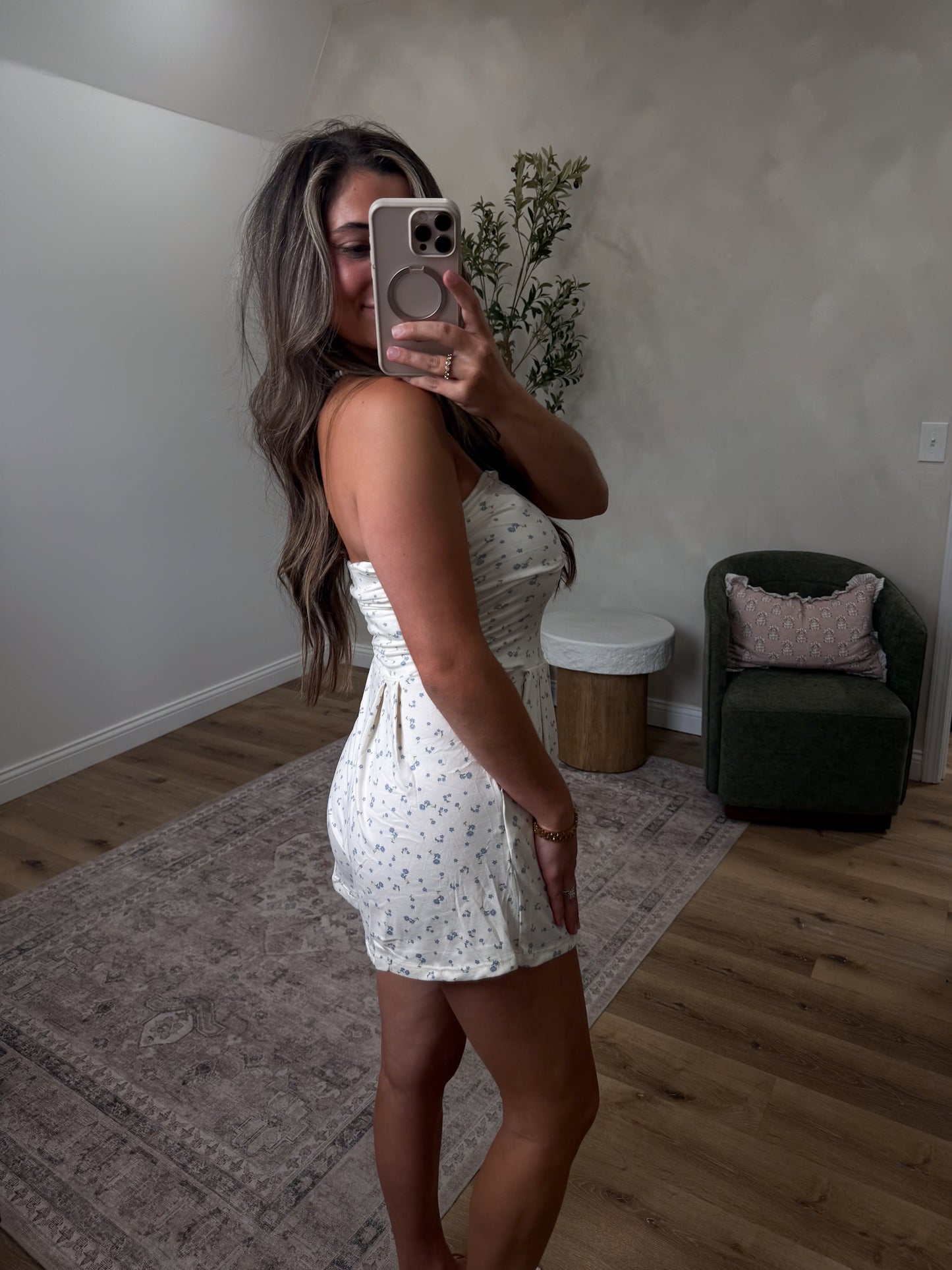 Lily Love Floral Tube Romper - cream/ash blue