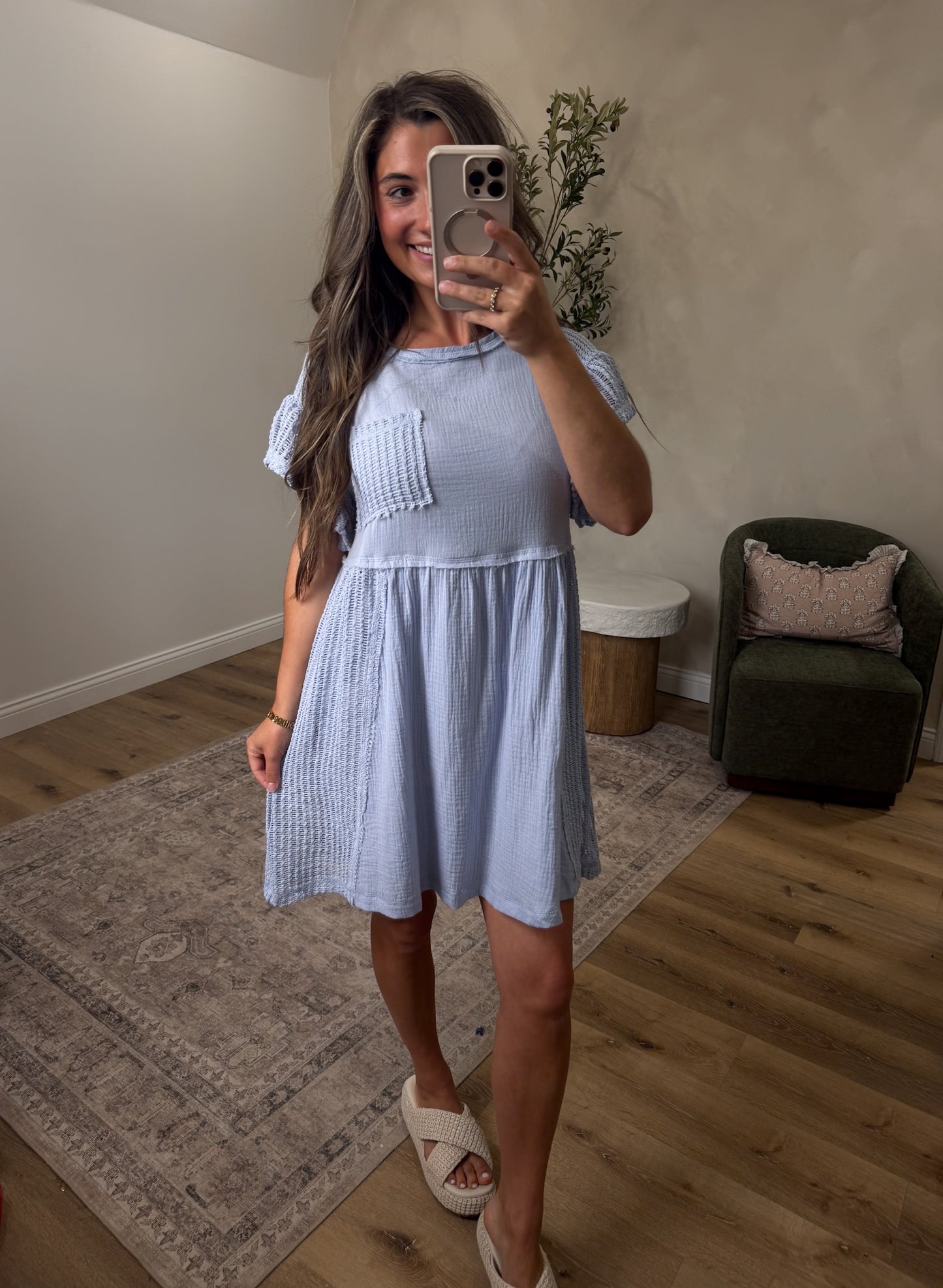 Soft Dunes Waffleknit Mini Dress - blue