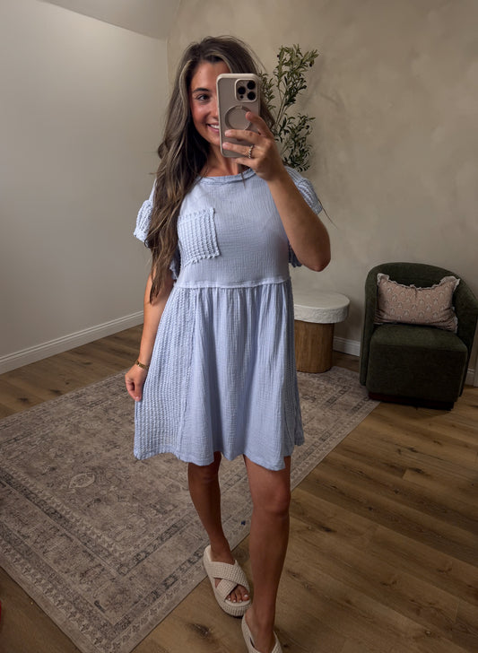 Soft Dunes Waffleknit Mini Dress - blue