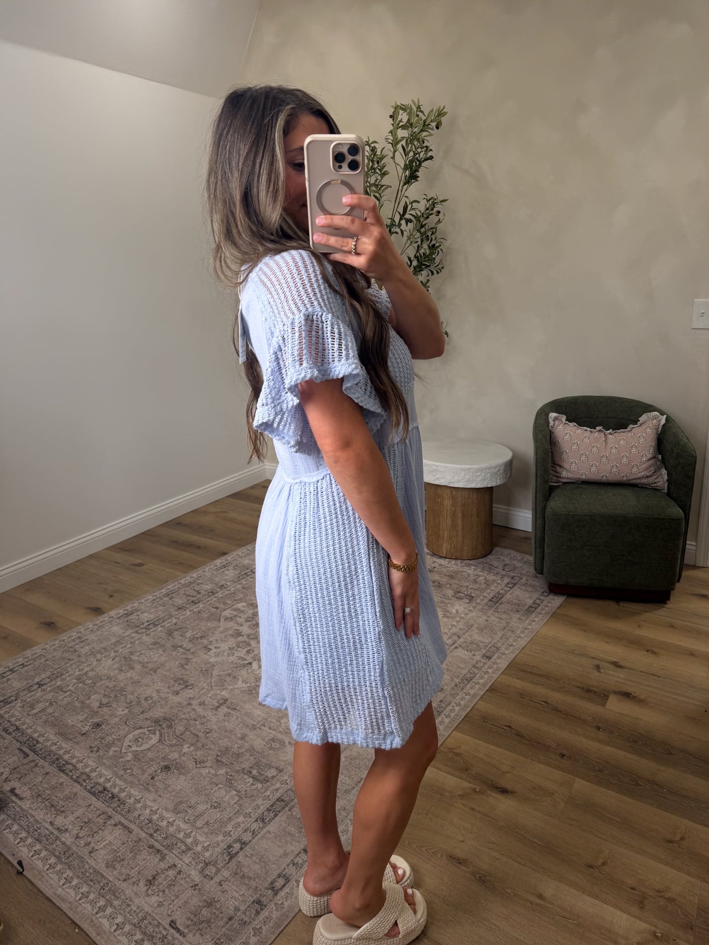 Soft Dunes Waffleknit Mini Dress - blue