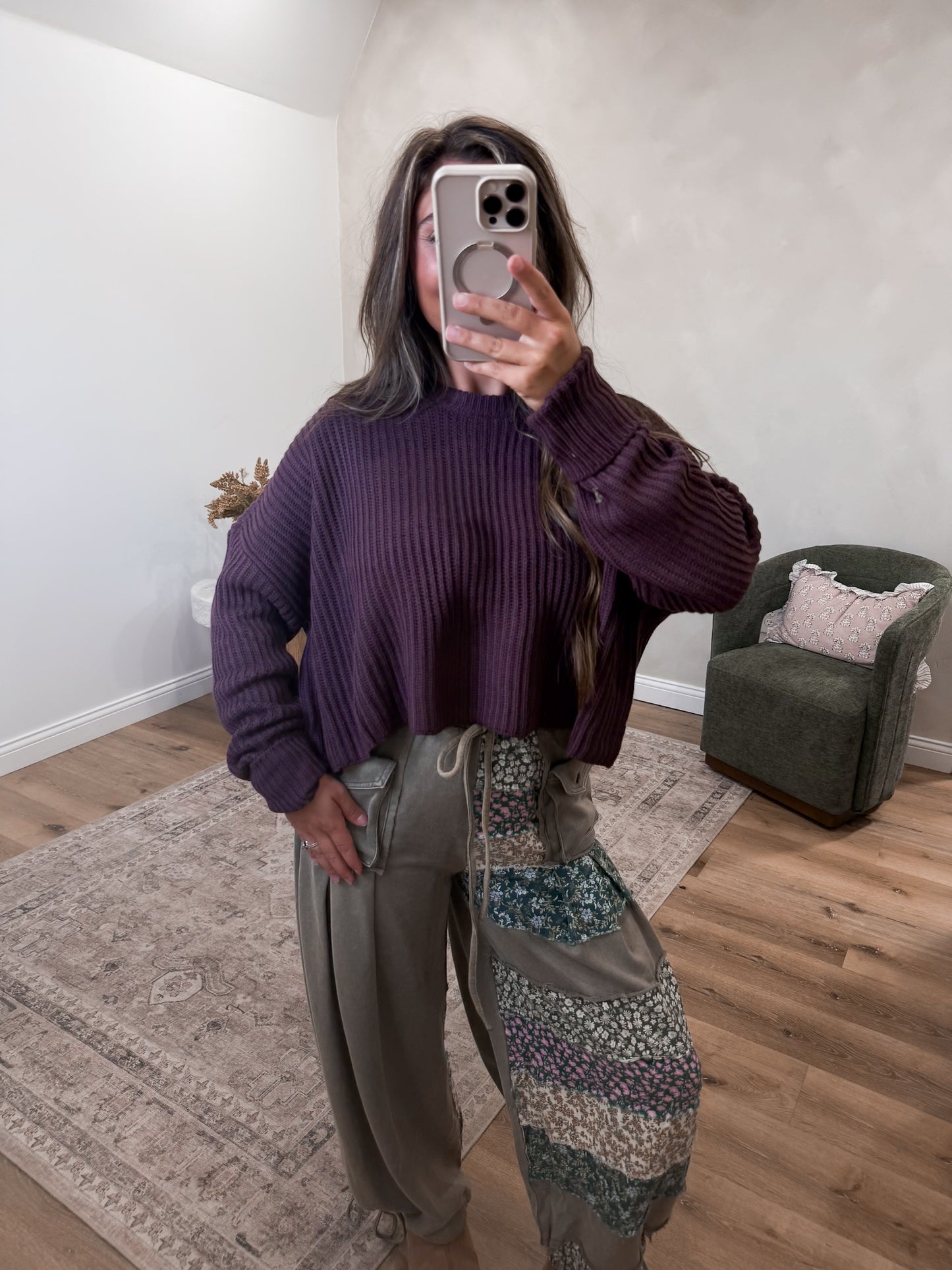 Jamie Oversized Cropped Sweater - cocoa