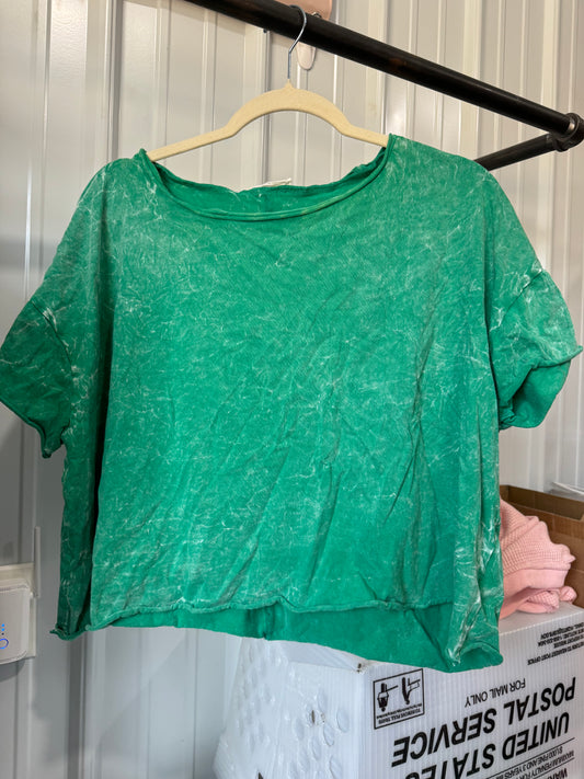 Mineral Wash Rolled Tee- Green *LIGHTLY LOVED*