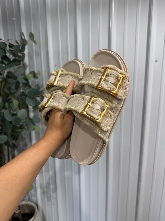 Carlotta Gold Buckle Sandals - Beige *restock!*