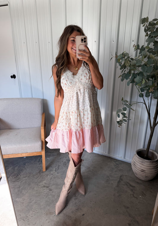 Lauryn Lace Trimmed Dress- Blush Combo